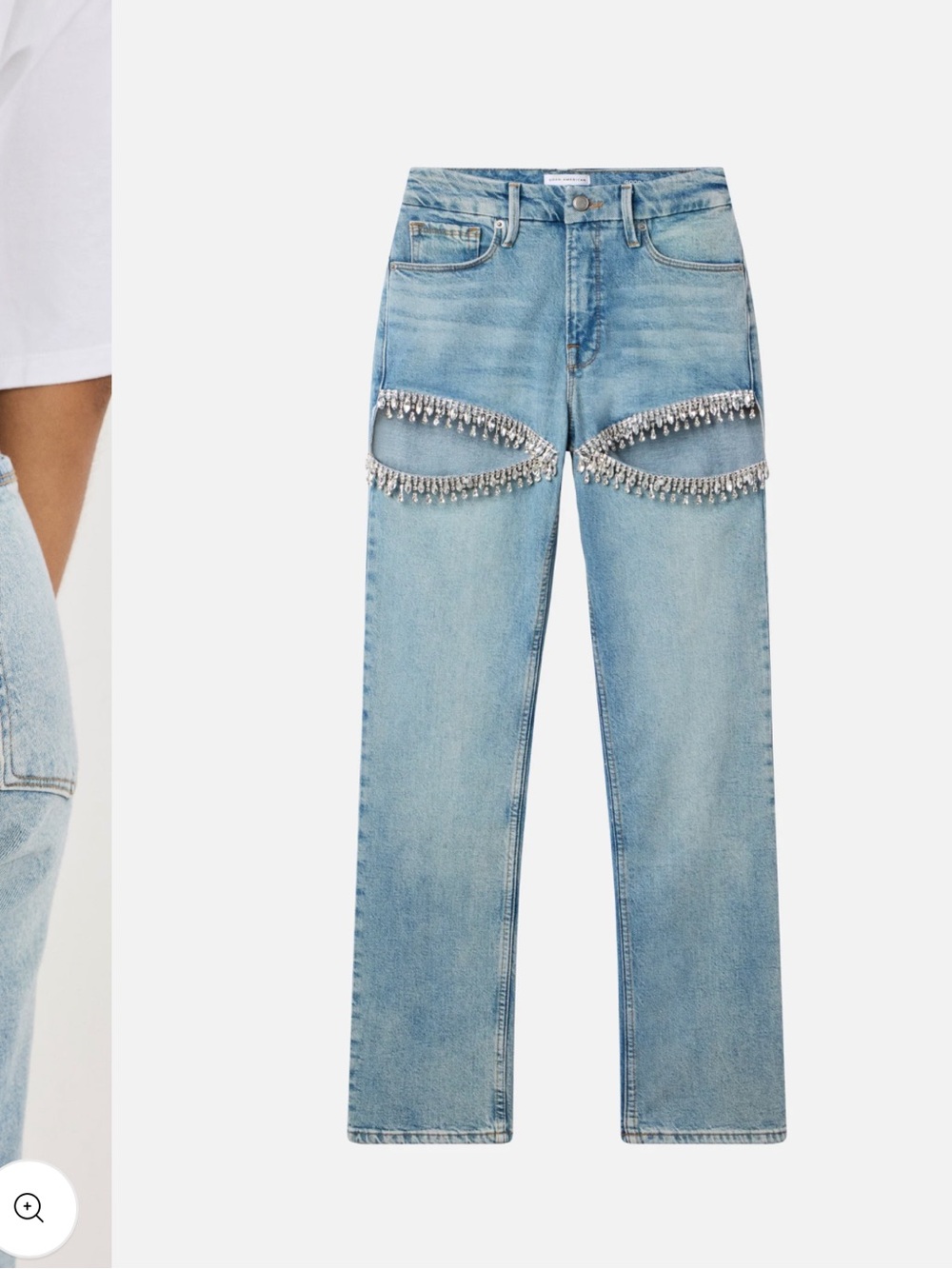 Good American Light Blue Crystal Cutout Straight Jeans